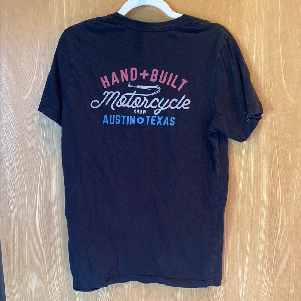 Vintage Black Short Sleeve Tee with Graphic Design Austin Texas Motorcycle